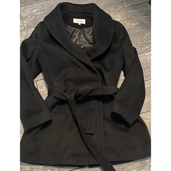 Calvin Klein shawl collar wool blend wrap women’s coat size M - Picture 1 of 7